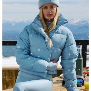 Alo Yoga Gold Rush Puffer Jacket Winter Frost Blue Full Zip Down Fill sz XS NEW
